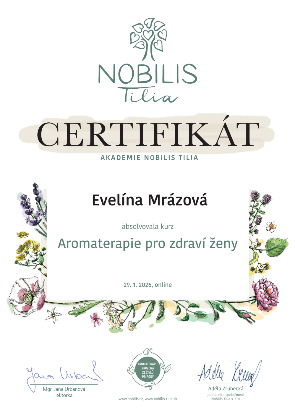 Certifikát – Aromaterapie